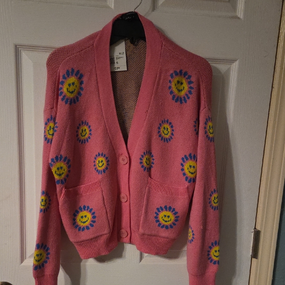 Forever 21 Pink Smiley Face Cardigan